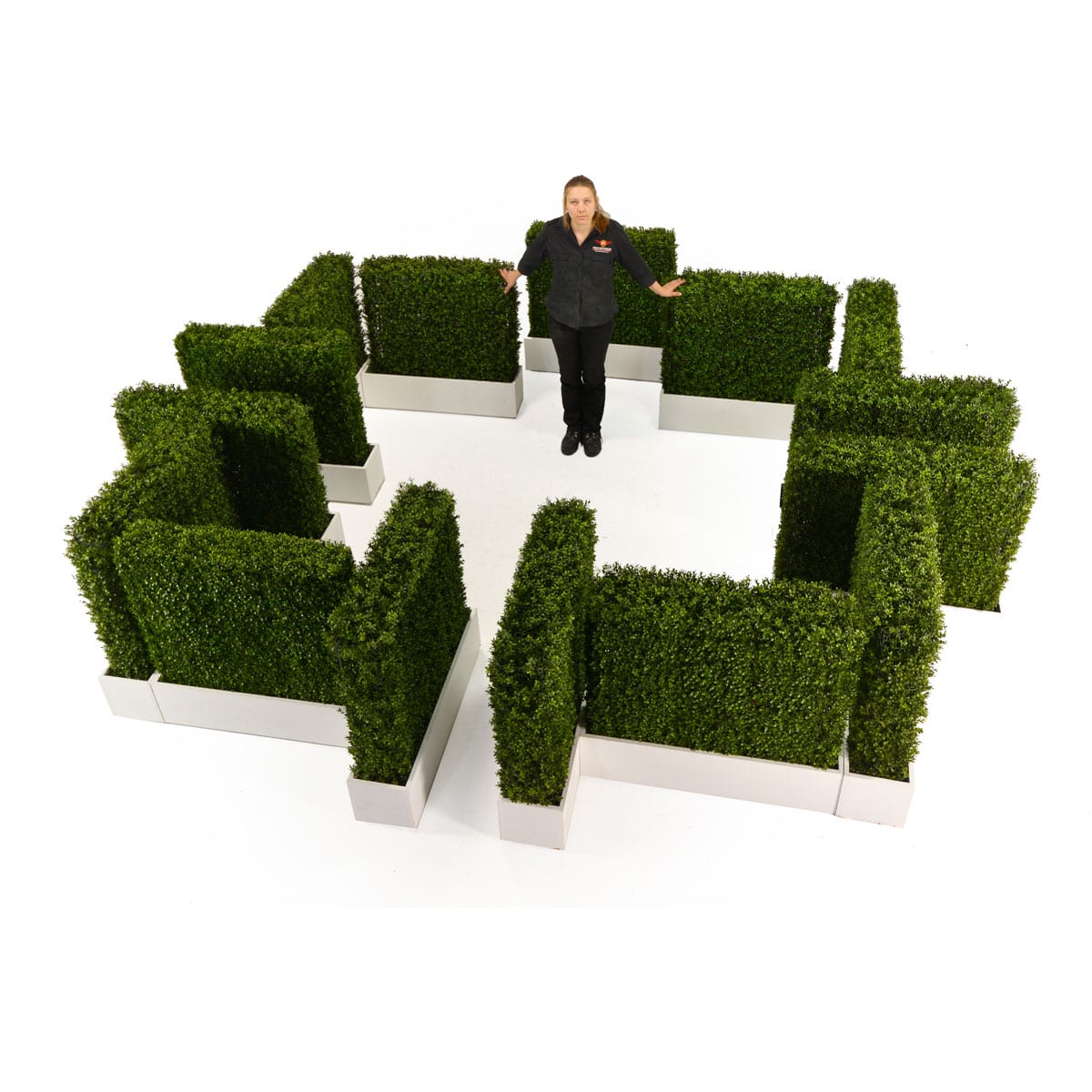Large Hedge Walls in Planter Boxes arranged as a maze