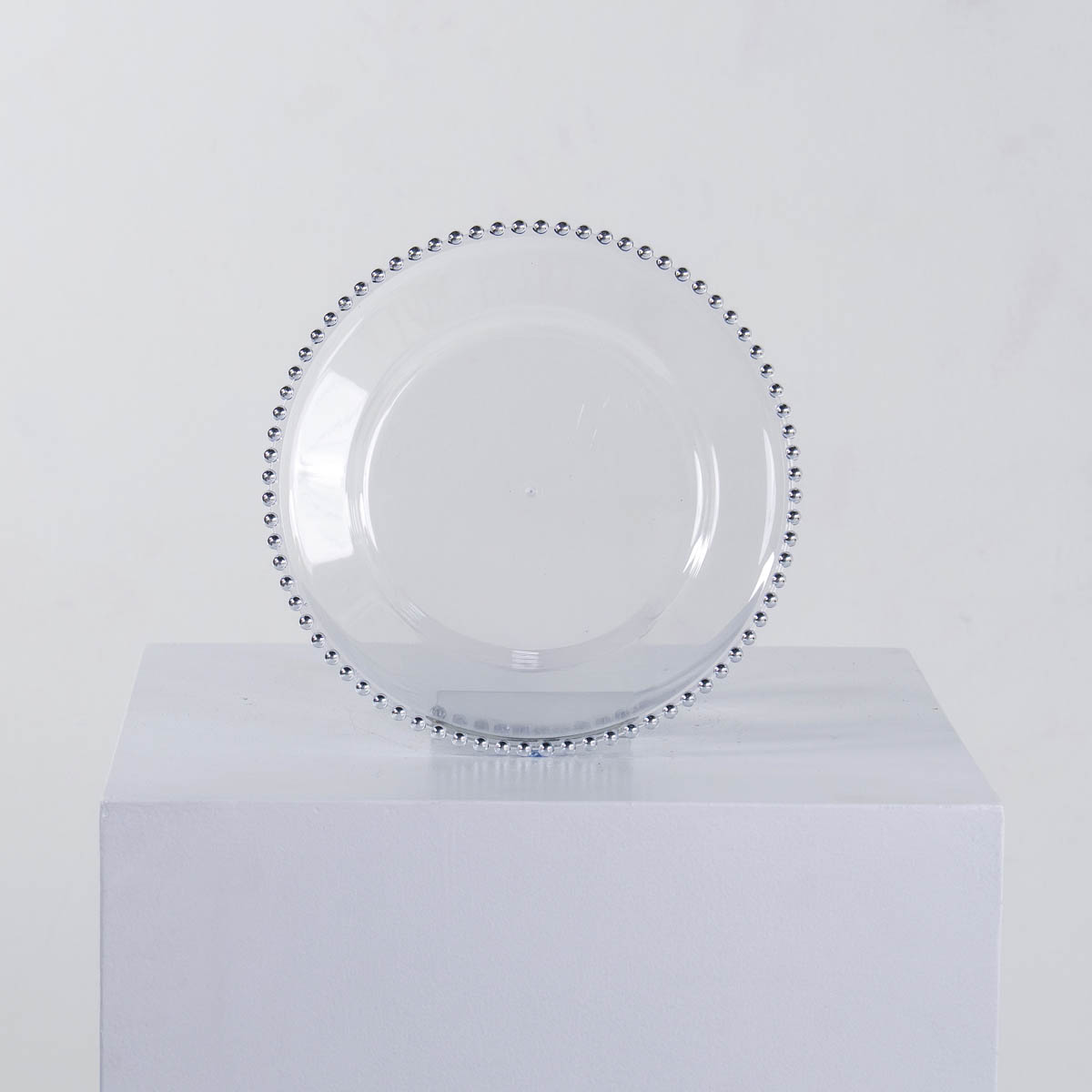 Charger Plate - Elegant Clear Glass with Silver Beaded Rim